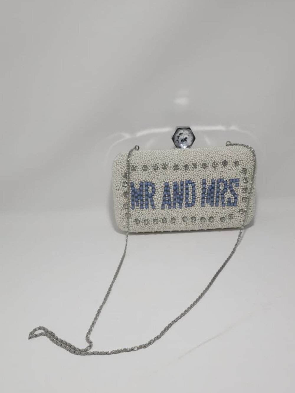 Ivory and Blue Beaded "Mr. & Mrs." Evening Purse by Amelia Rose